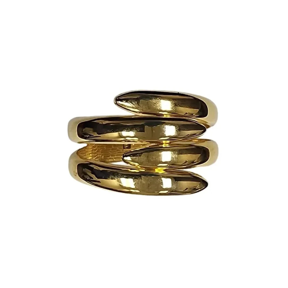 Vintage Claw Clamp Hinged Cuff Bangle Bracelet Gold Tone